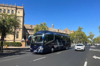 Travelers exploring in Spain with EBR's minibus service